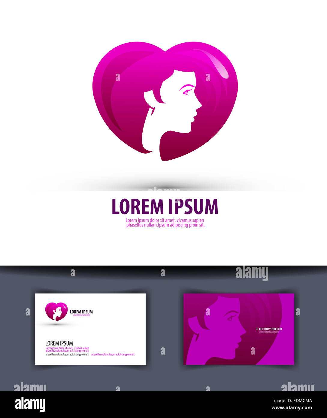 Heart and girl. Logo, icon, emblem, template, business card Stock Photo