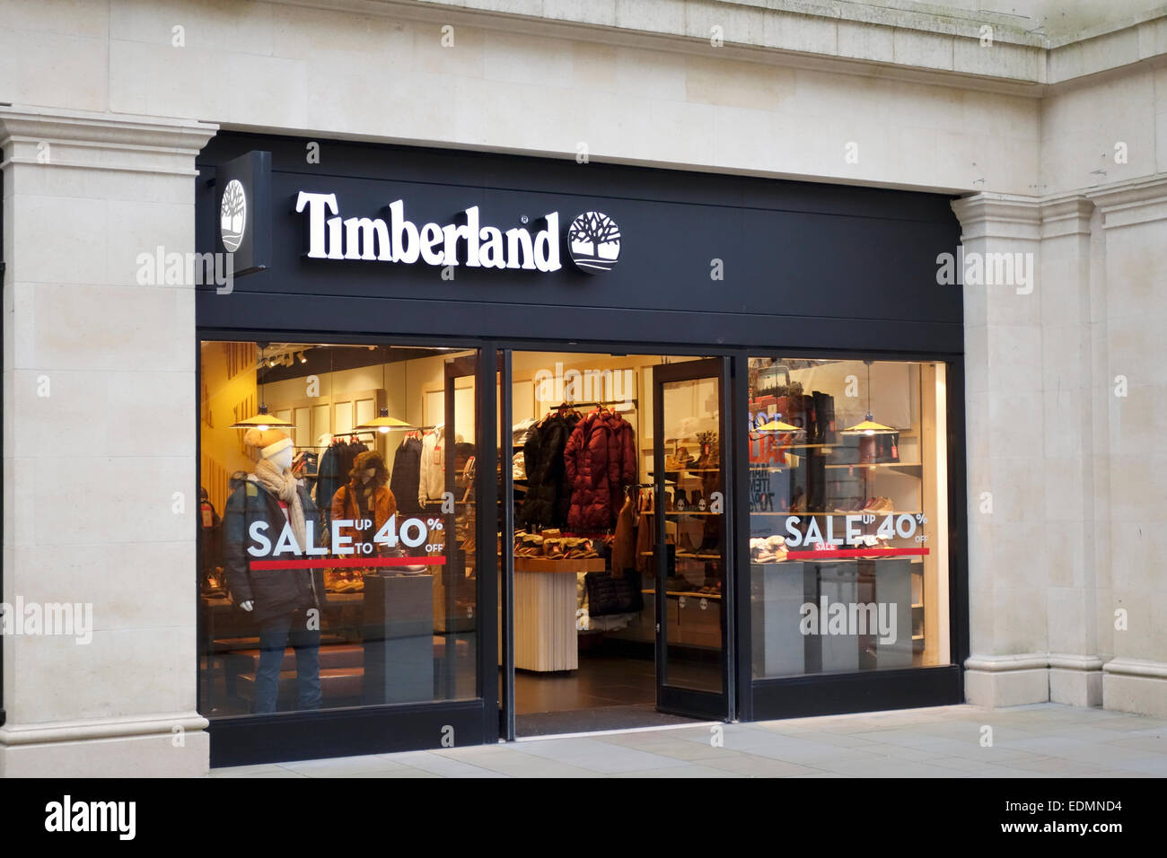 Close up of a Timberland store in the City of Bath, Stock Photo