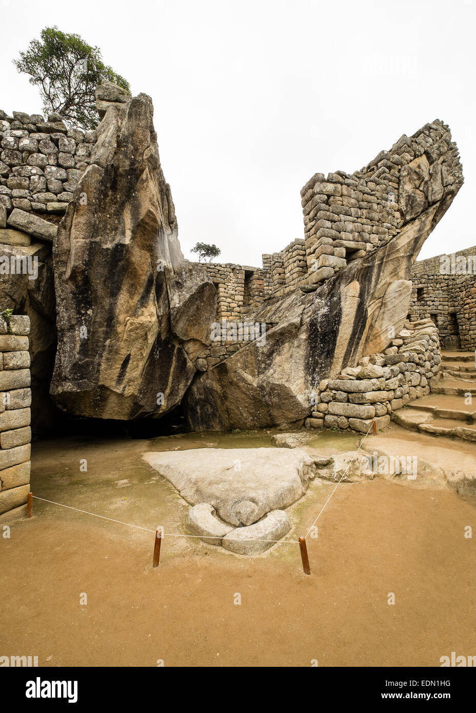 Temple of the Condor, Machu Picchu, Peru on a cloudy day Stock Photo