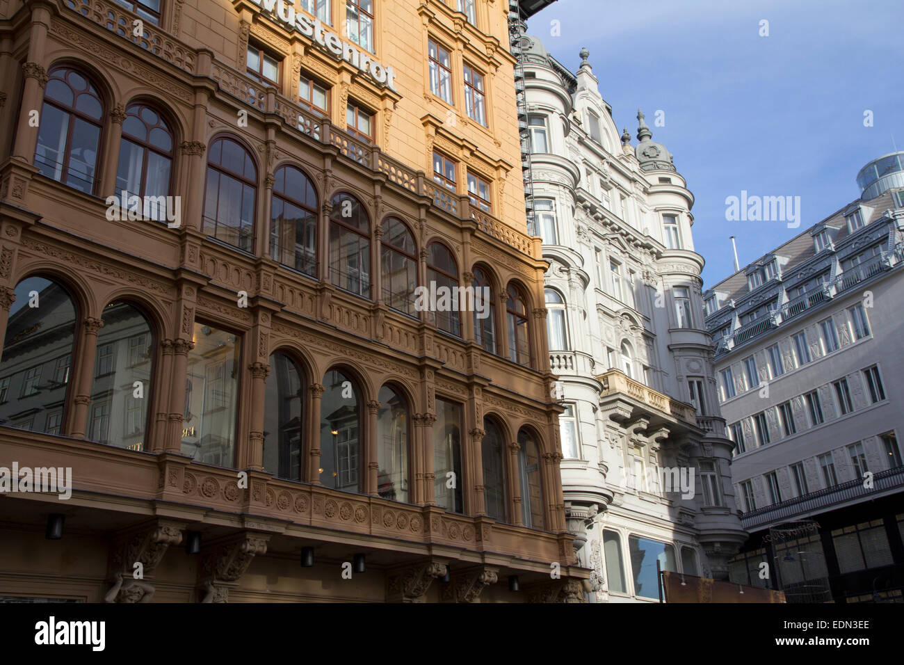 Architectural styles old and new juxtapose in the city center of Vienna, Austria. Stock Photo