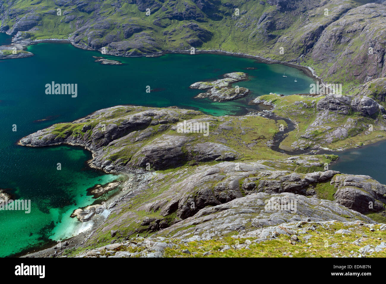 view from sgurr na stri to loch na loch na leachd and loch na cuilce cuillins skye Stock Photo