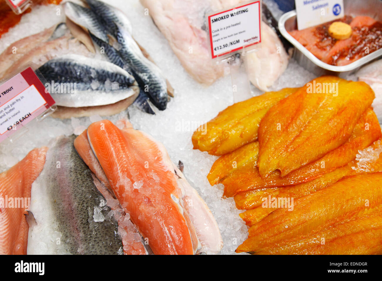 fish on ice in a supermarket Stock Photo