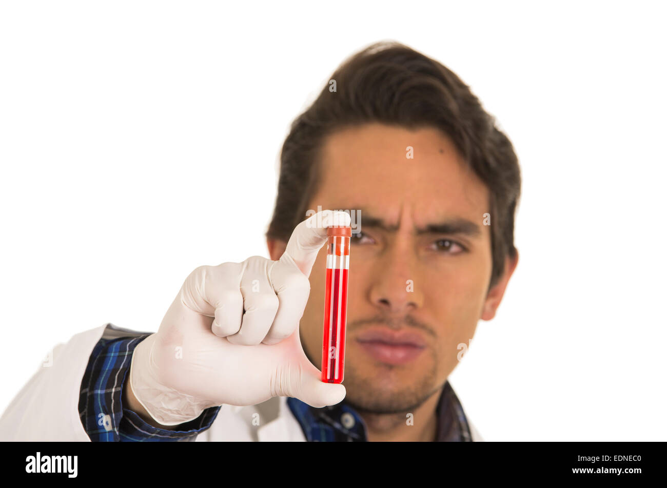male lab researcher technician scientist doctor holding test tube Stock