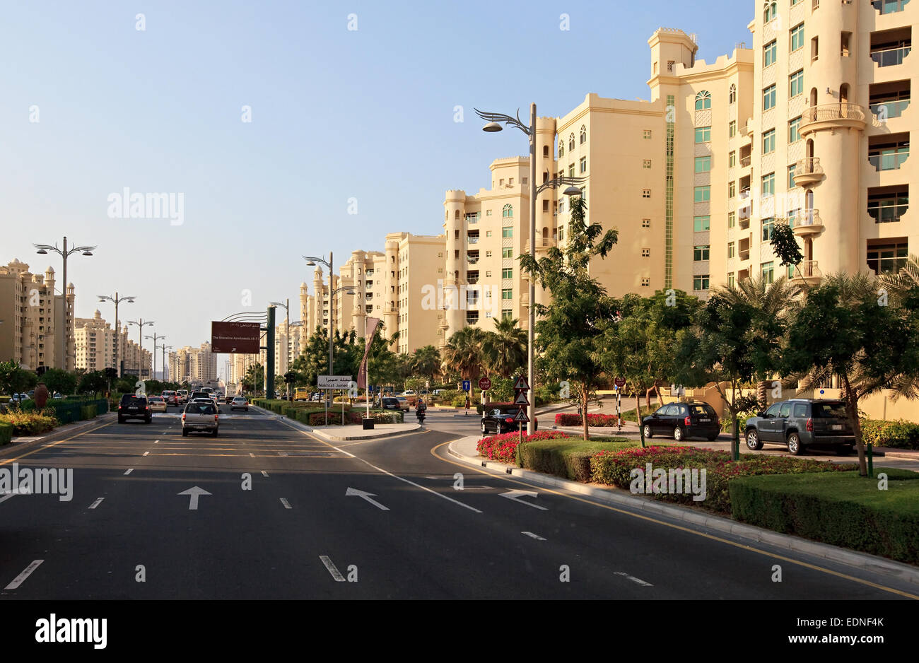 Architecture of an artificial island Palm Jumeirah. Stock Photo