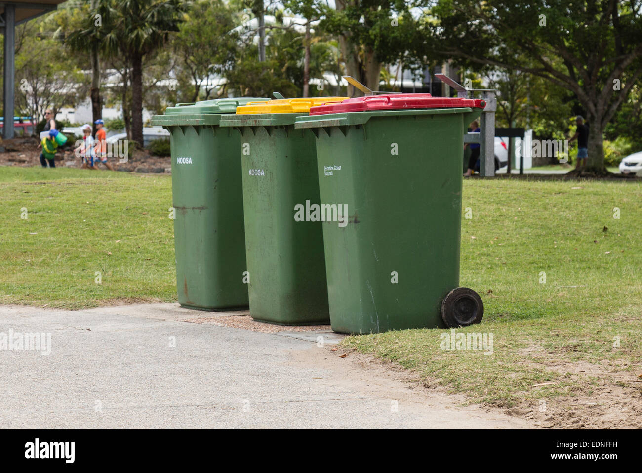 Garbage Bins at a Playground on the Noosa River Stock Photo Alamy
