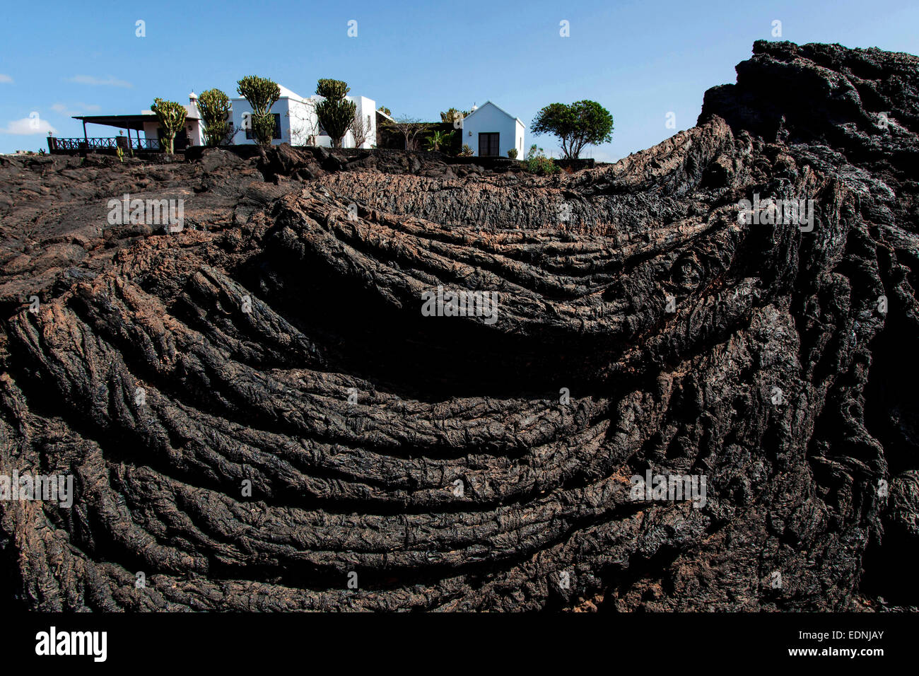 House on a lava field, near Tahiche, Lanzarote, Canary Islands, Spain Stock Photo