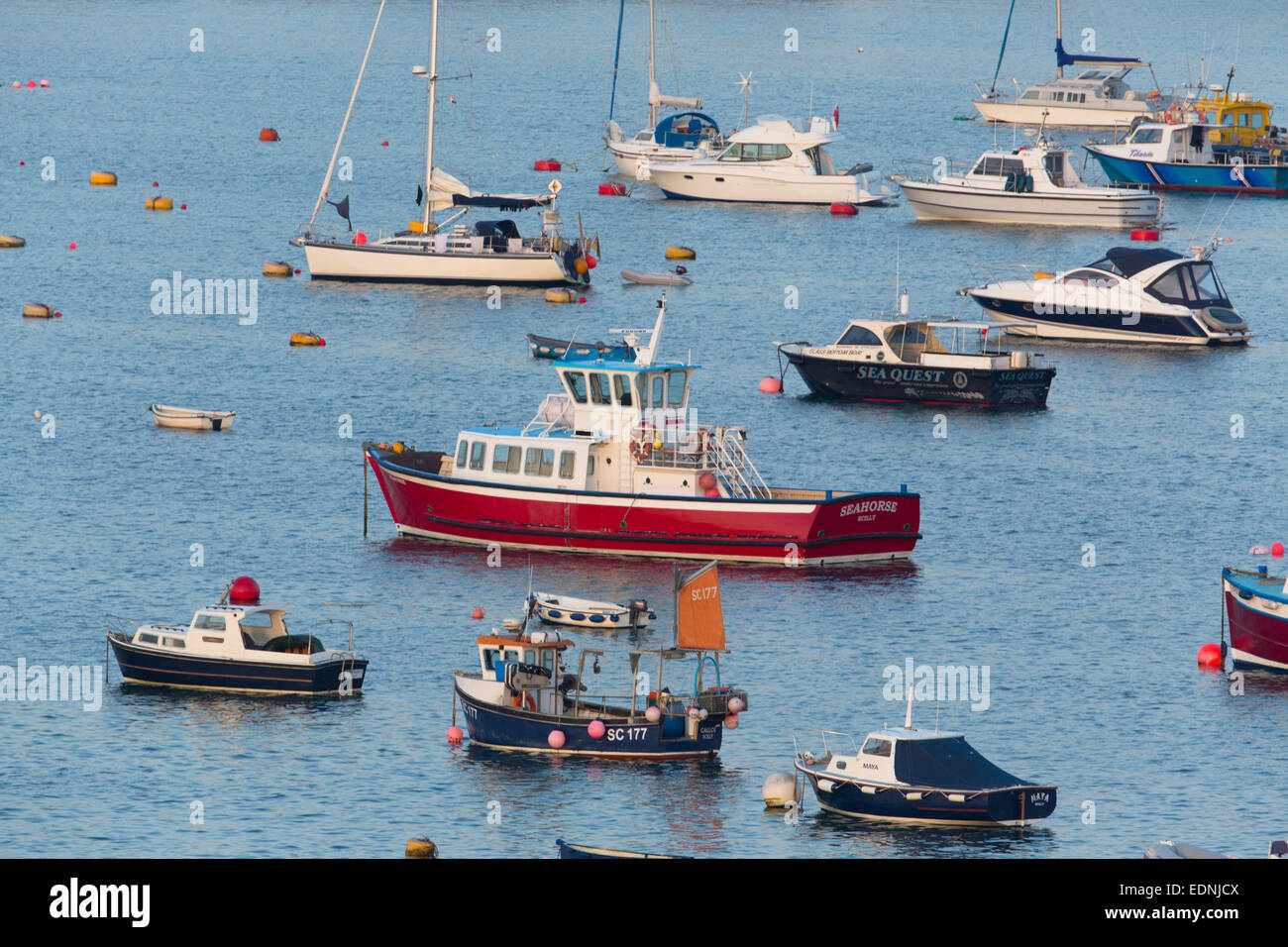 Boats St Mary's Harbour Isles of Scilly; UK Stock Photo