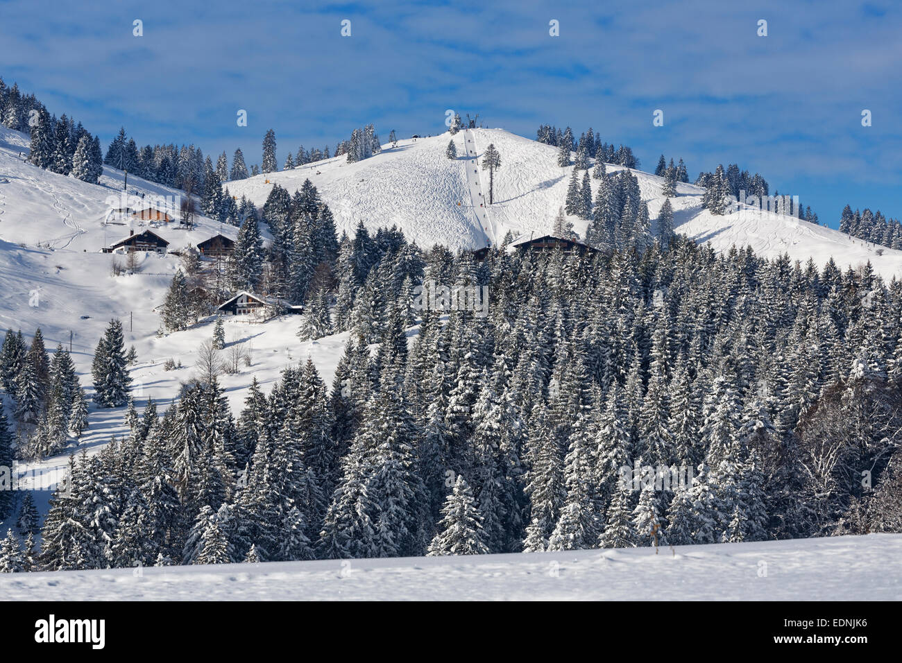 Sudelfeld ski region with Waldkopf mountain, Mangfall Mountains, Upper Bavaria, Bavaria, Germany Stock Photo