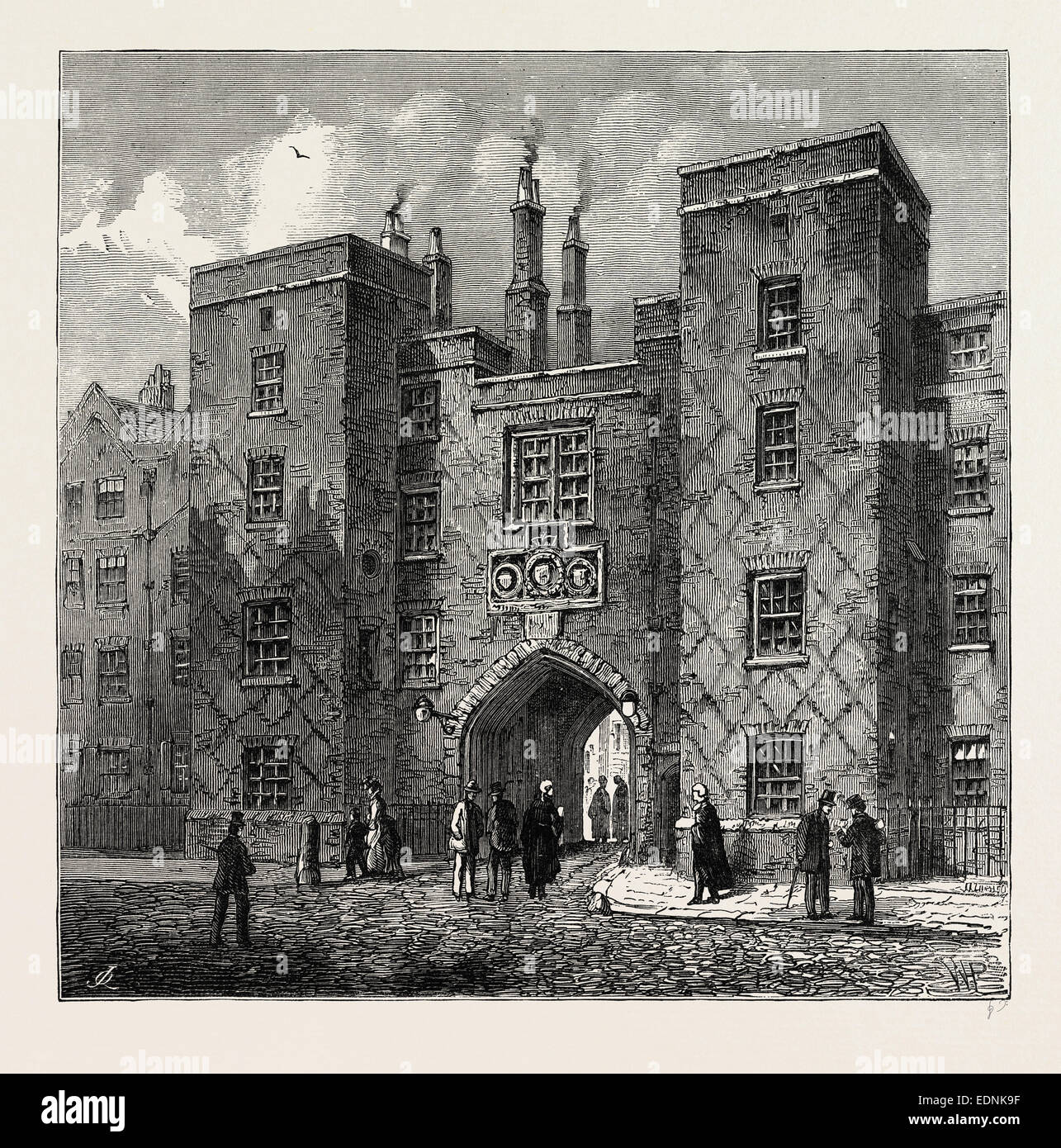 LINCOLN'S INN GATE, CHANCERY LANE. London, UK, 19th century engraving