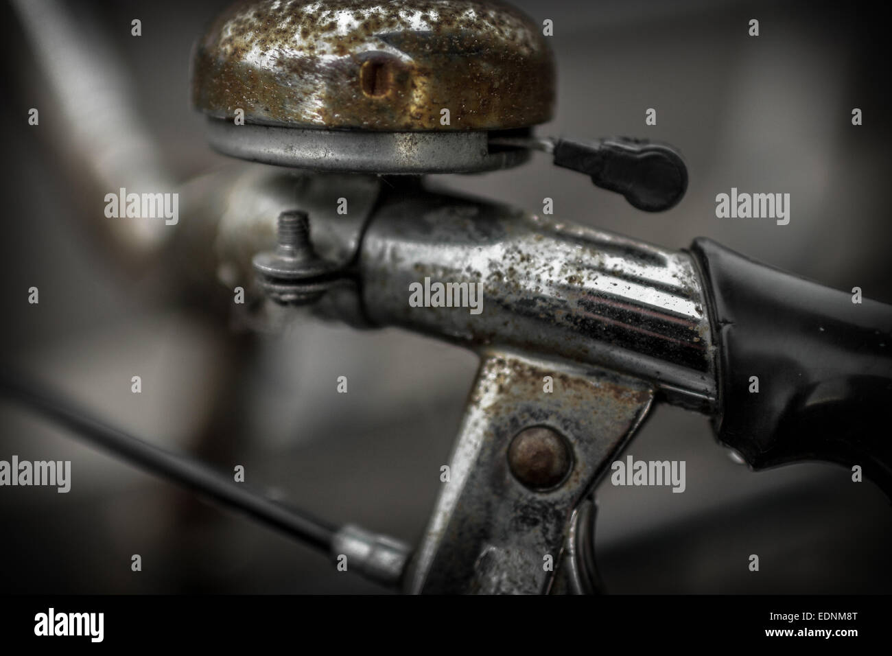 Details of a handlebar of bicycle attacked by rust. Stock Photo