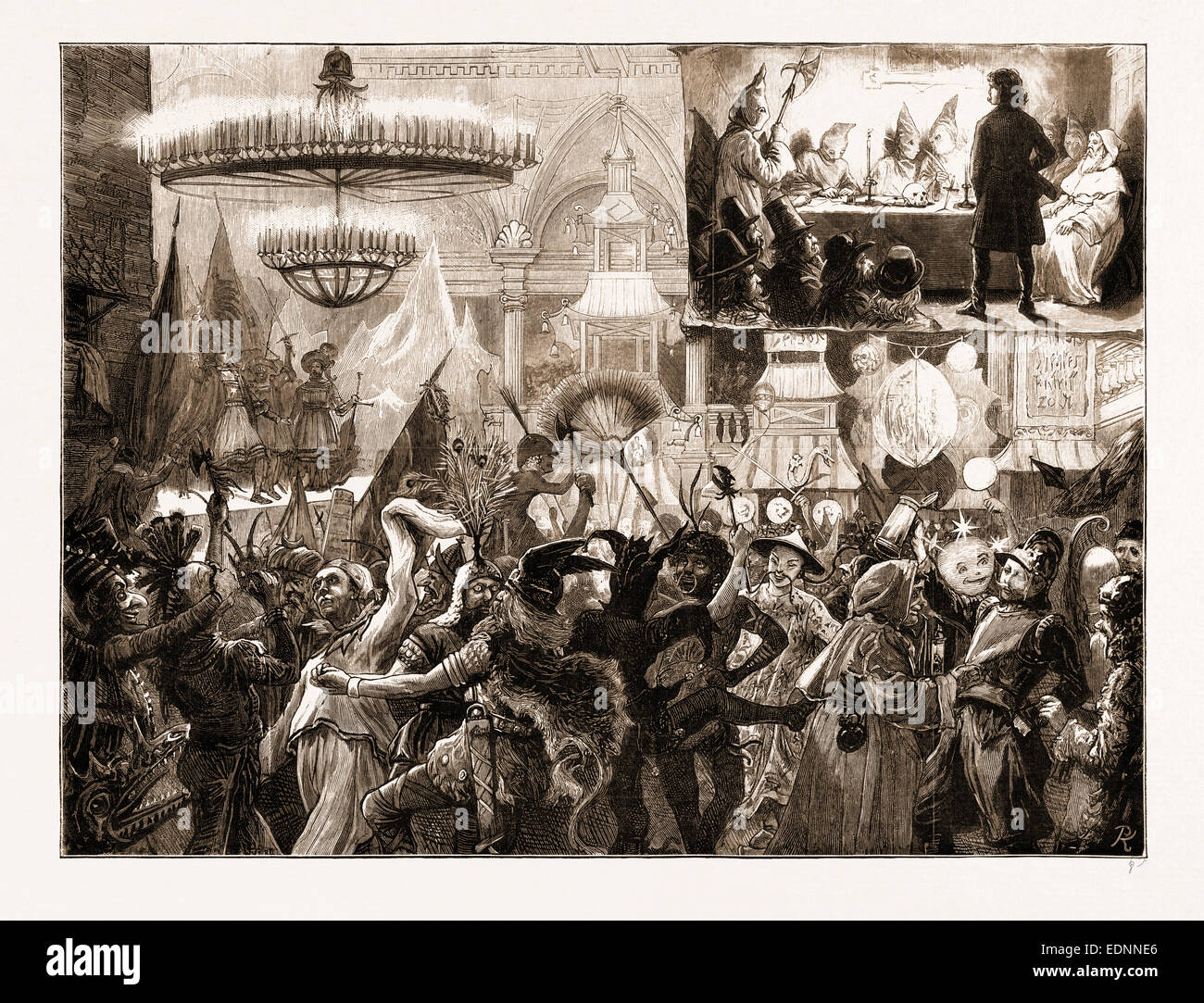 AN ARTISTS' CARNIVAL BALL, MASQUERADE BALL, 1881 Stock Photo