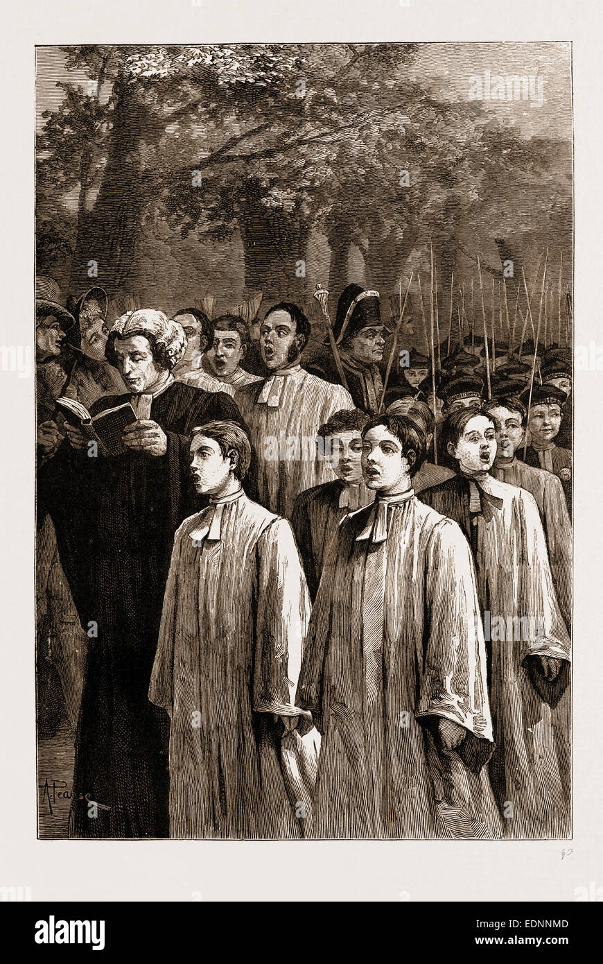 ROGATION DAY IN THE OLDEN TIMES: BEATING THE BOUNDS, 1881 Stock Photo