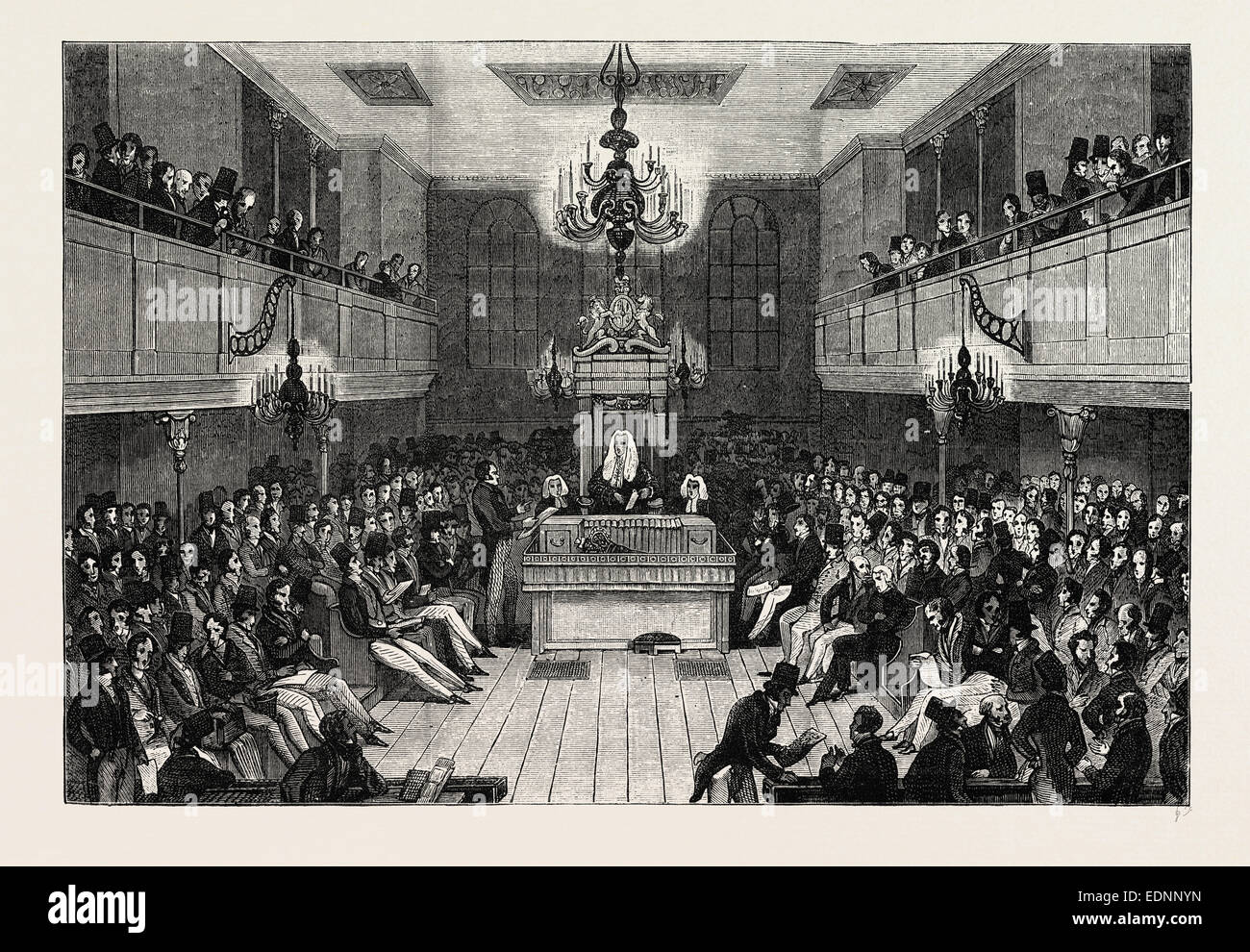 INTERIOR OF THE HOUSE OF COMMONS, 1834. London, UK, 19th century engraving Stock Photo