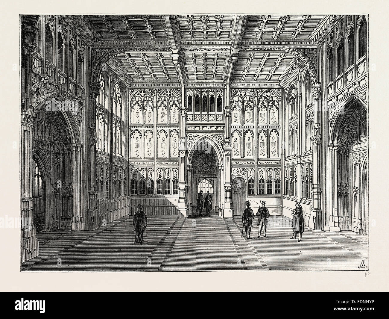 THE LOBBY OF THE HOUSE OF COMMONS. London, UK, 19th century engraving Stock Photo