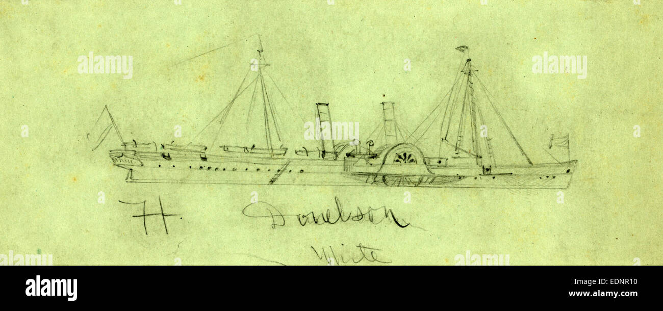 Steamship Ft. Donelson, ca. 1864, drawing on blue-gray paper pencil, 7. x 17.5 cm. (sheet), by Alfred R Waud, 1828-1891, an american artist famous for his American Civil War sketches, America, US, 1862-1865, by Alfred R Waud, 1828-1891, an american artist Stock Photo