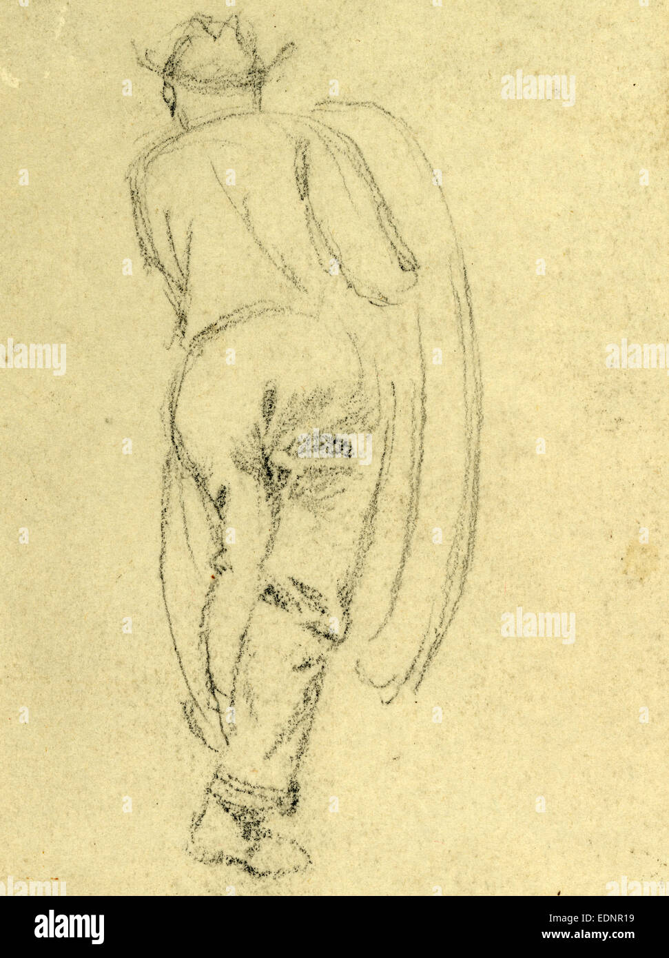 Full length rear view of man, between 1860 and 1865, drawing on white paper pencil, 9.2 x 6.6 cm. (sheet), 1862-1865, by Alfred R Waud, 1828-1891, an american artist famous for his American Civil War sketches, America, US Stock Photo