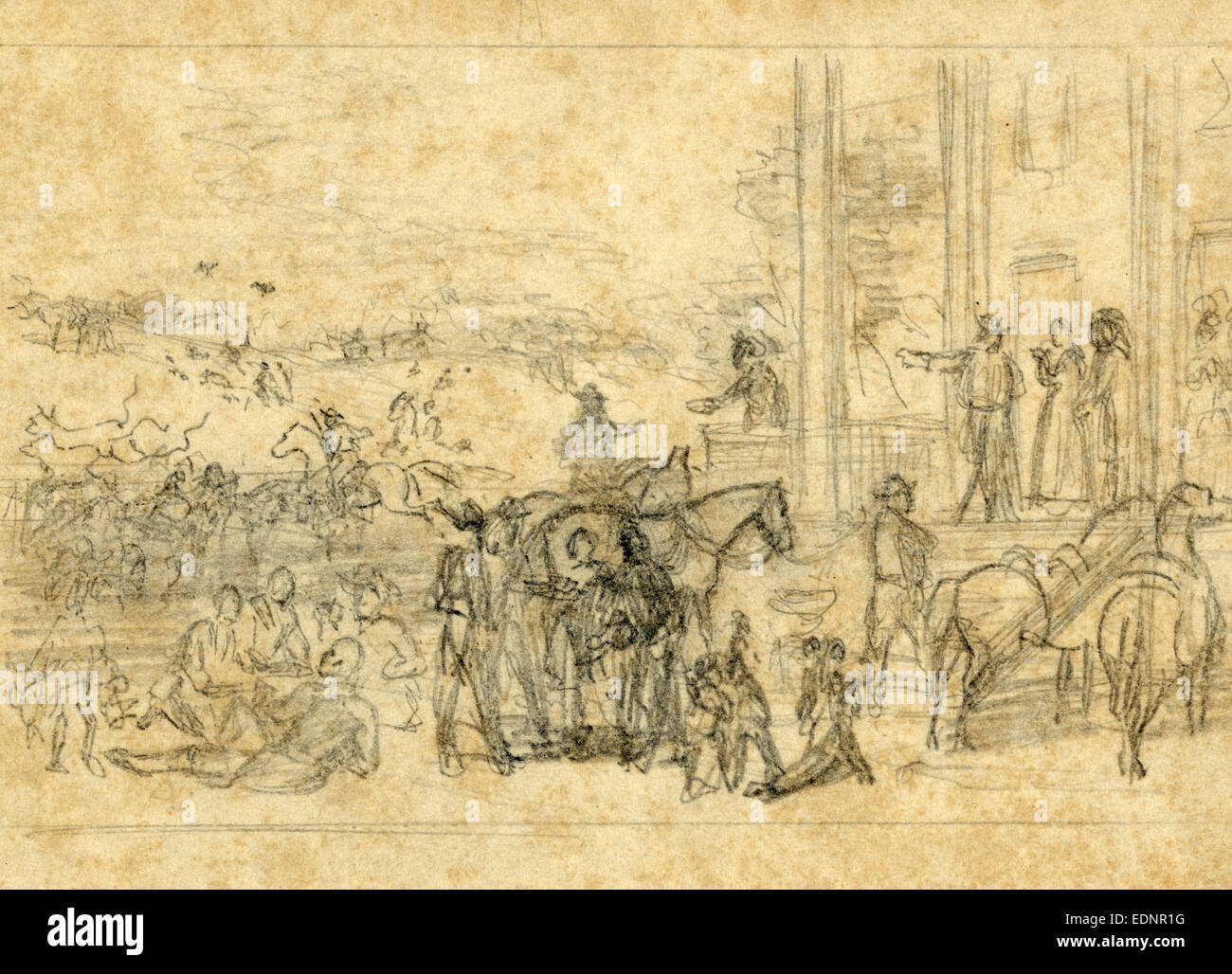 Military encampment at plantation house, 1864, drawing, 1862-1865, by ...
