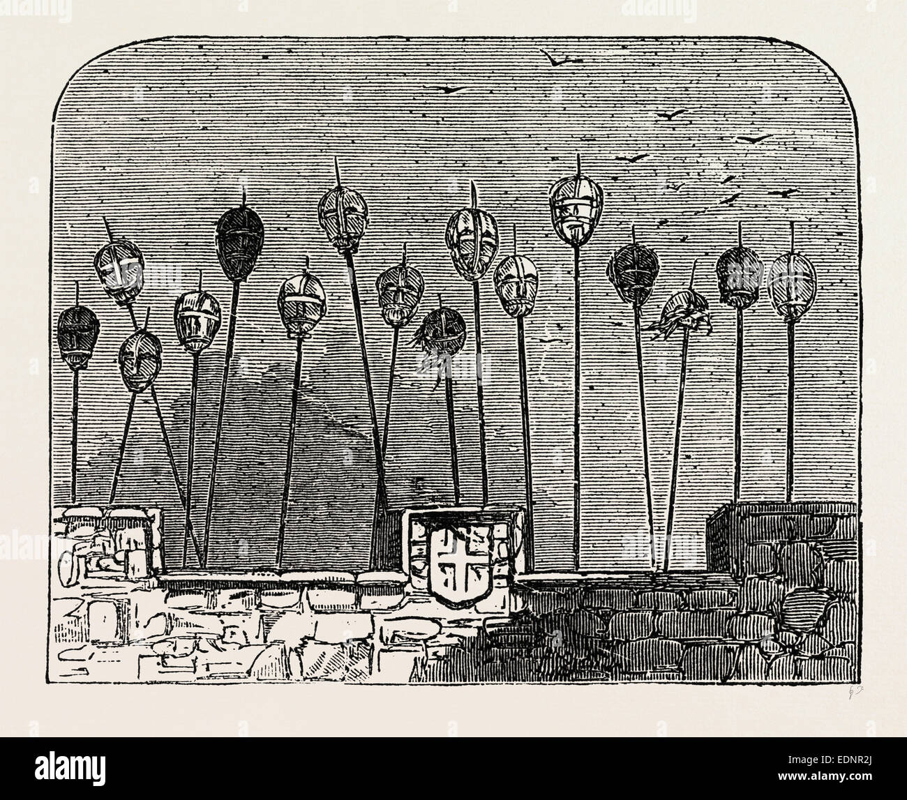 HEADS ON OLD LONDON BRIDGE, London, UK, 19th century engraving Stock