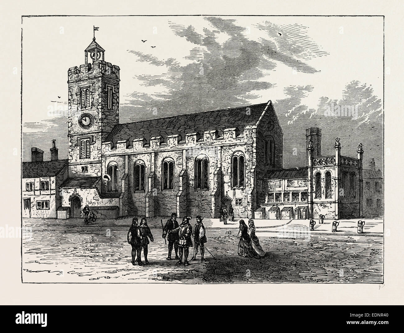 THE CHURCH OF ST. MICHAEL AD BLADUM,  A.D. 1585. London, UK, 19th century engraving Stock Photo