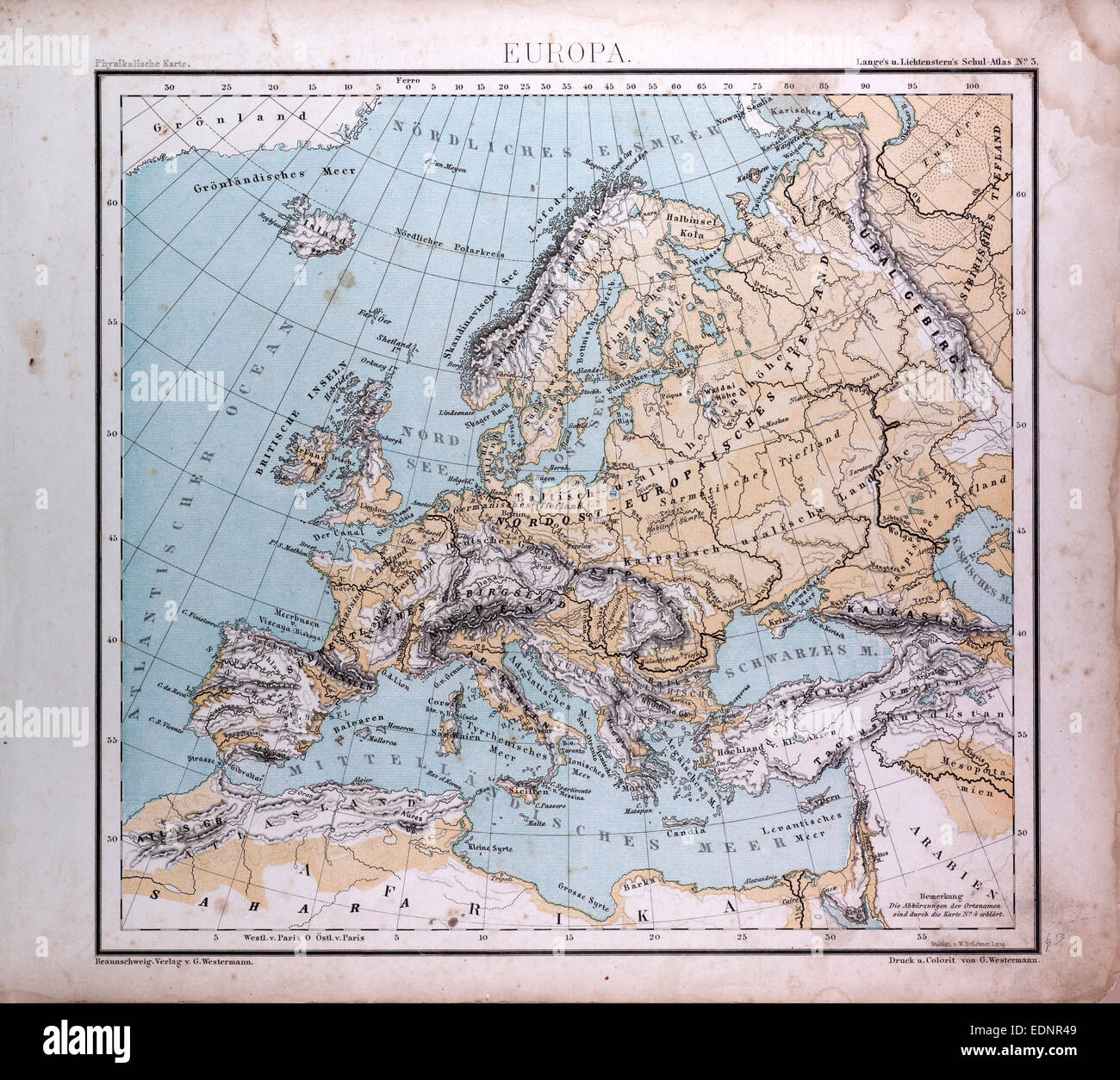 Europe, atlas by Th. von Liechtenstern and Henry Lange, antique map 1869 Stock Photo