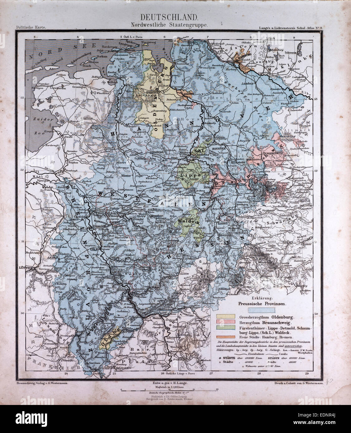 Germany, atlas by Th. von Liechtenstern and Henry Lange, antique map 1869 Stock Photo