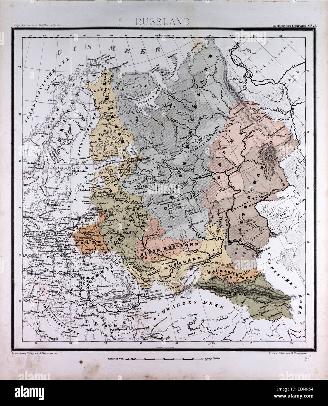 Russia, atlas by Th. von Liechtenstern and Henry Lange, antique map 1869 Stock Photo