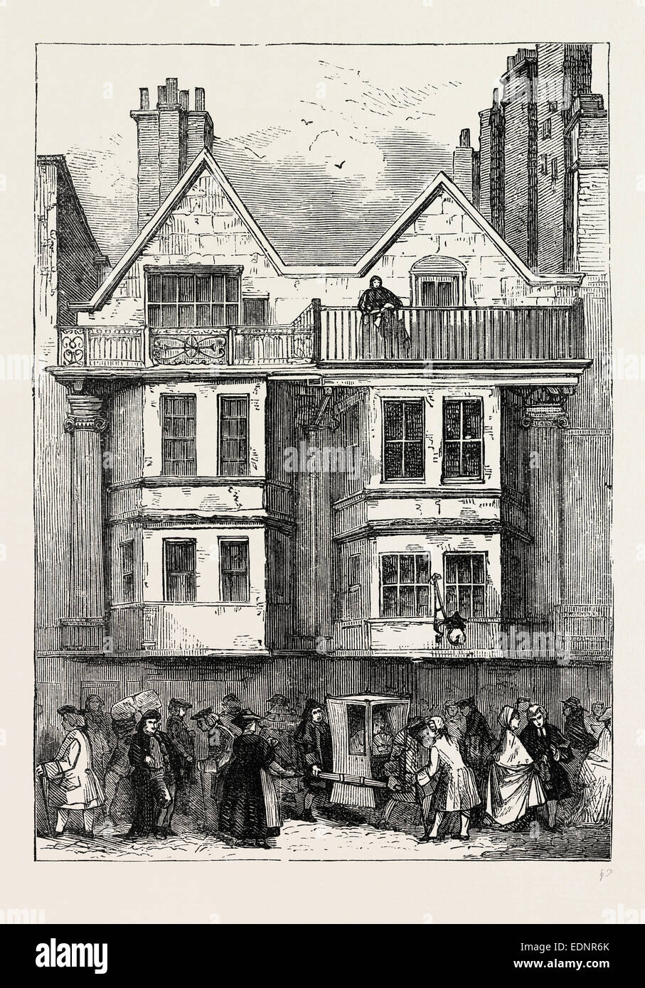 Old houses in Fleet street, near ST. Dunstan's Church, London, UK, 19th century engraving Stock Photo
