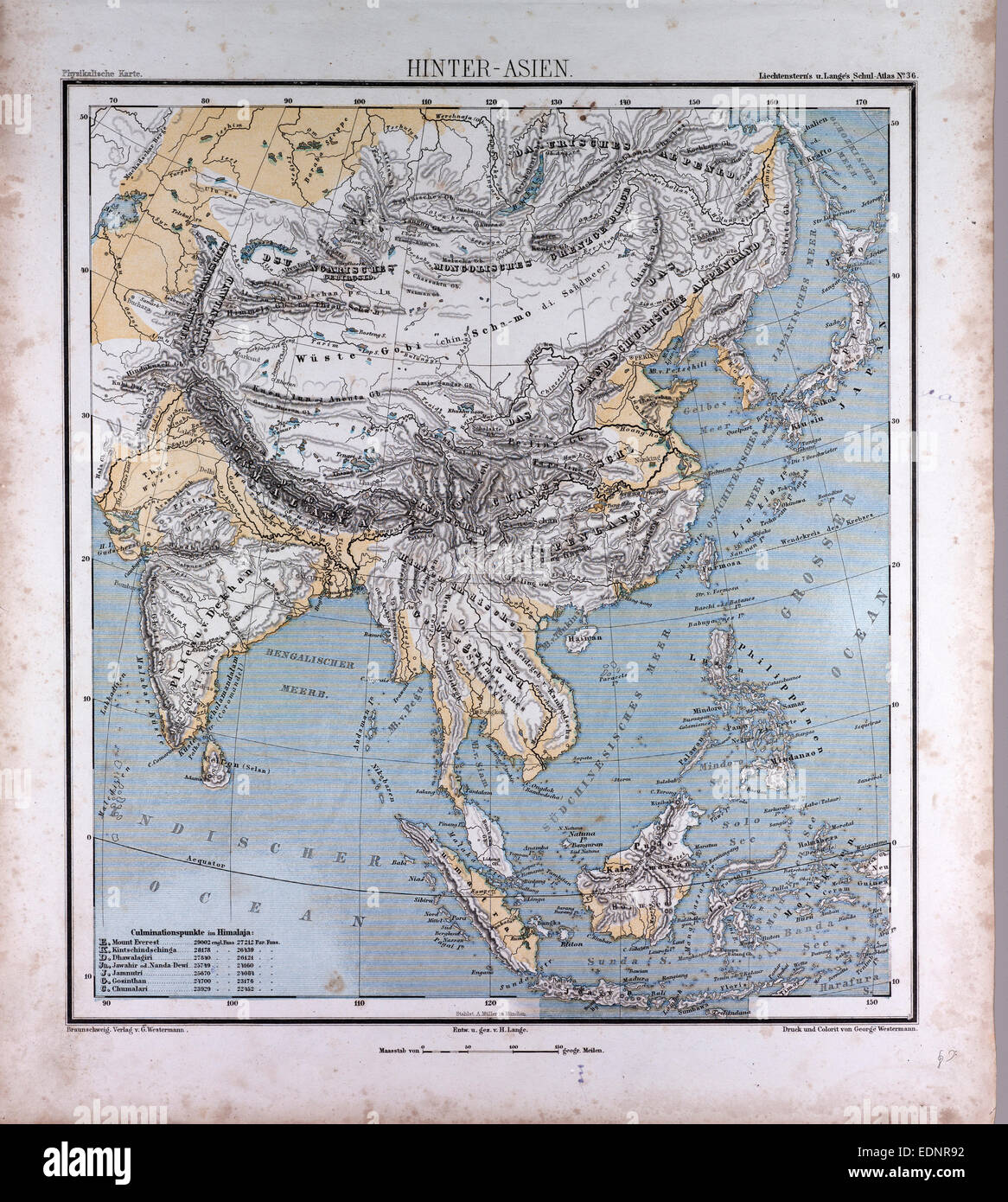 Asia, atlas by Th. von Liechtenstern and Henry Lange, antique map 1869 Stock Photo