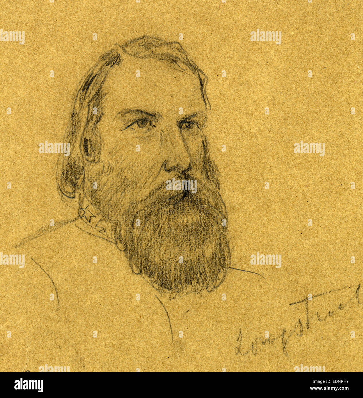 Confederate General James Longstreet, 1861-1865, drawing, 1862-1865, by Alfred R Waud, 1828-1891, an american artist famous for his American Civil War sketches, America, US Stock Photo