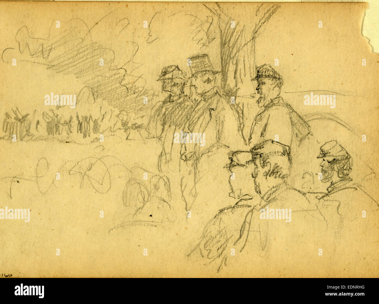 Officers and gentlemen watching a ceremony from a tree, 1861-1865 ...