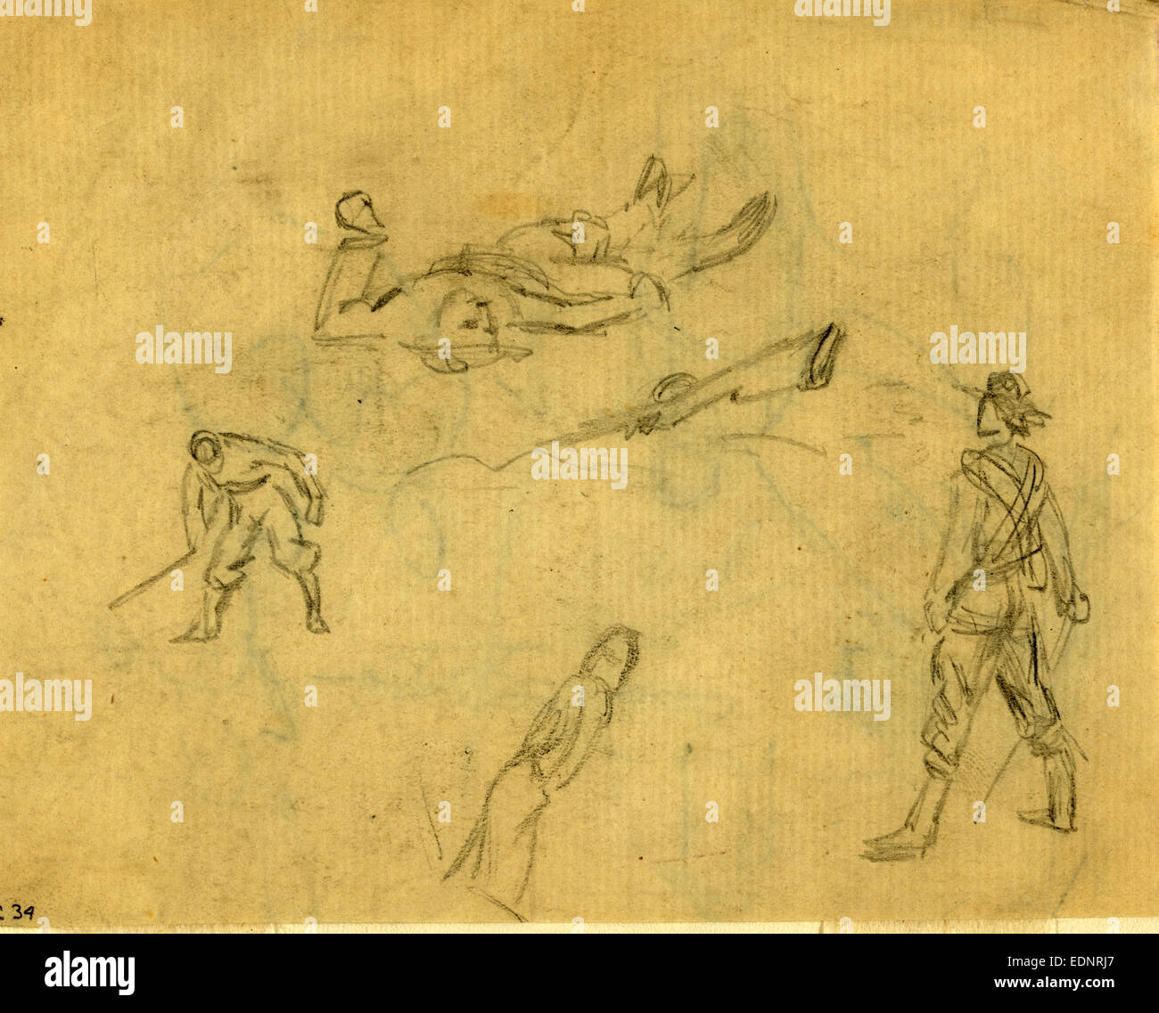 Studies of soldiers in various positions, 1860-1865, drawing, 1862-1865 ...