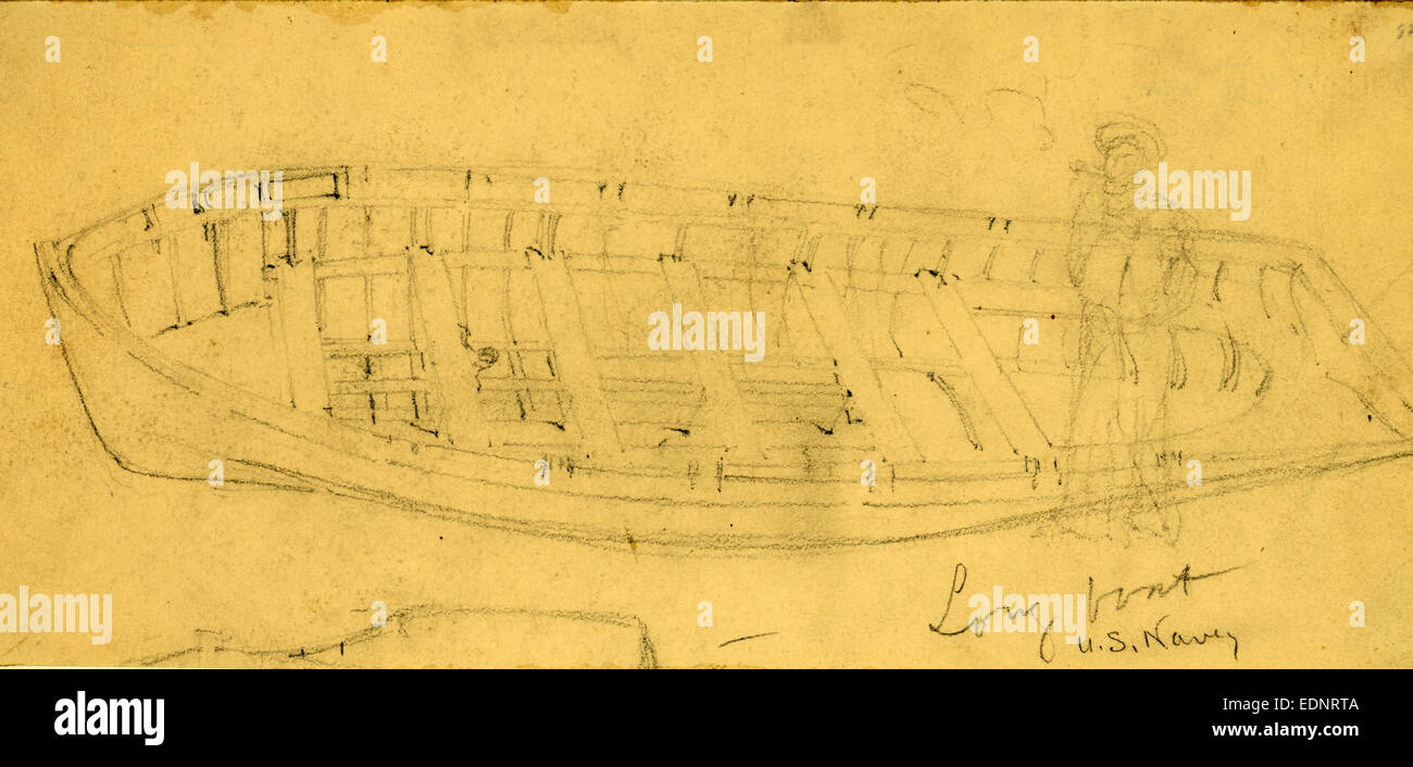 Long boat, U.S. Navy, between 1860 and 1865, drawing on cream paper pencil, 11.0 x 25.2 cm. (sheet),  1862-1865 Stock Photo