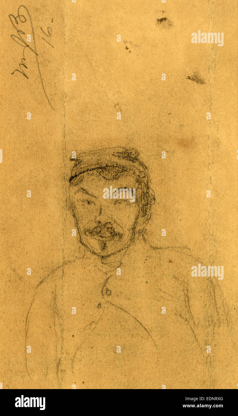 Bust-length portrait of a soldier, between 1860 and 1865, drawing on light brown paper pencil and Chinese white Stock Photo
