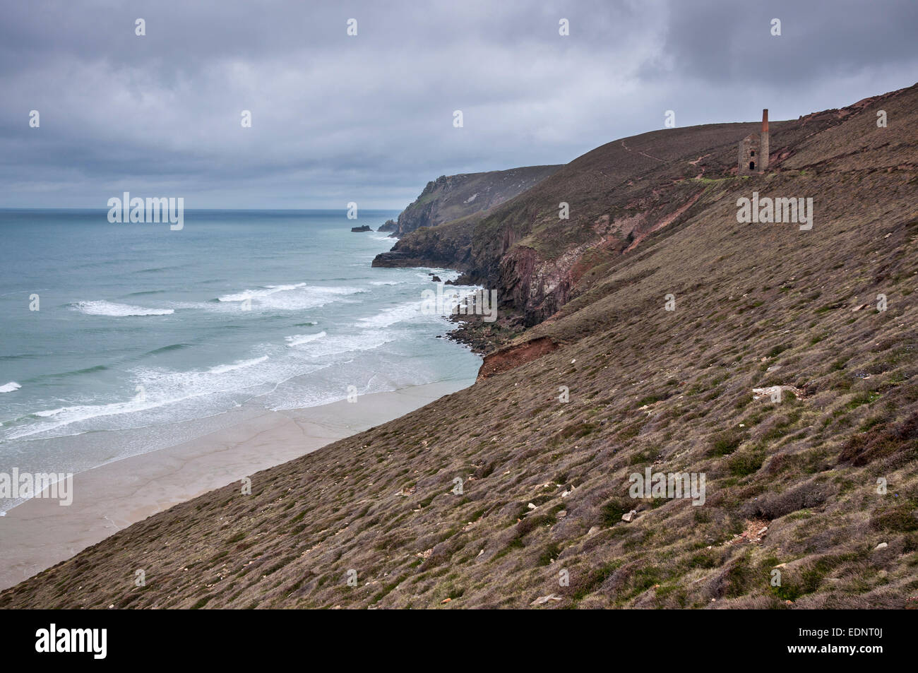 Wheal Coates tin mine on the coast path from St Agnes to Chapel Porth in Cornwall. Stock Photo