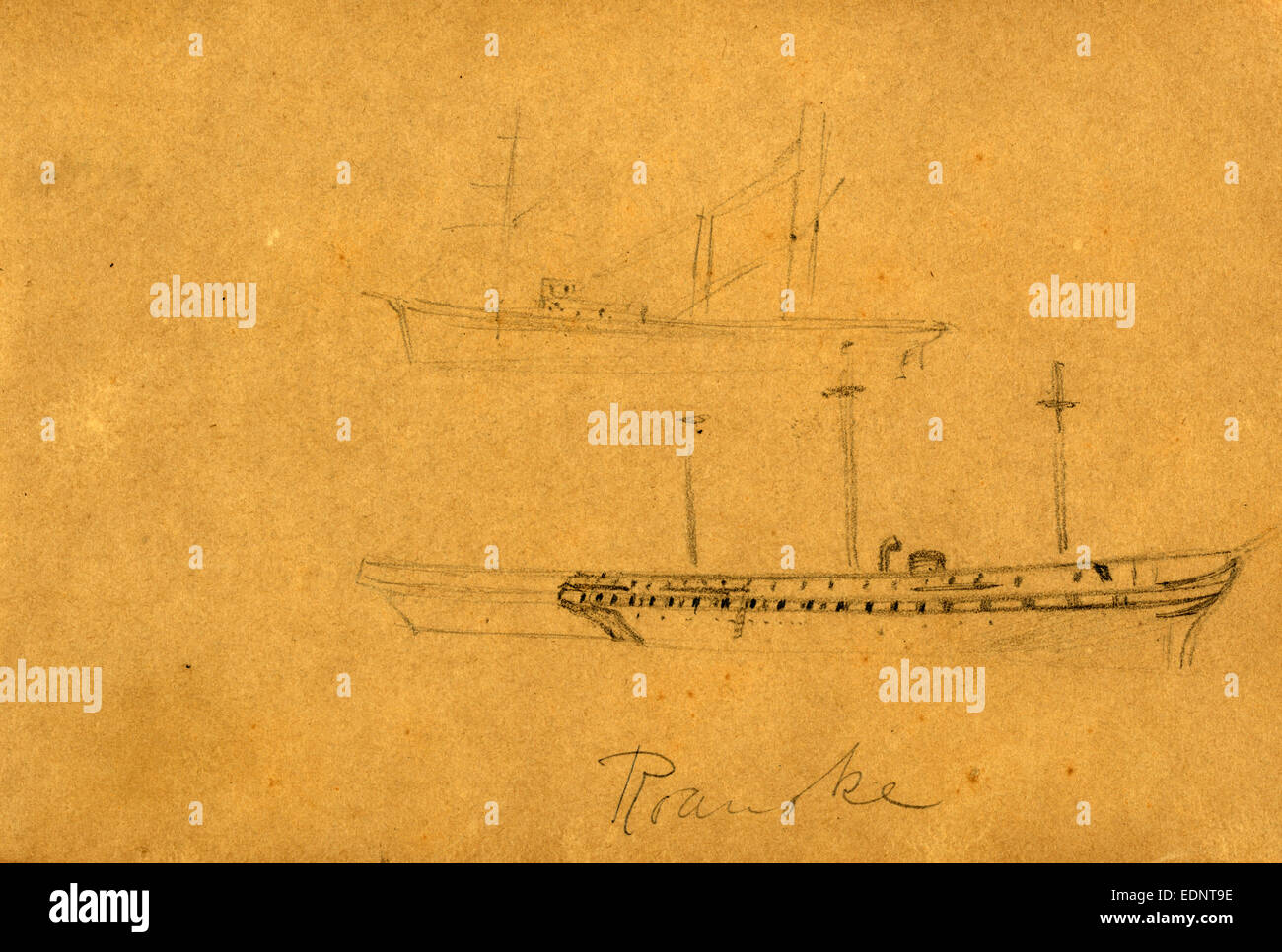 Roanoke, between 1860 and 1865, drawing on light brown paper pencil, 10.3 x 15.5 cm. (sheet), 1862-1865, by Alfred R Waud Stock Photo