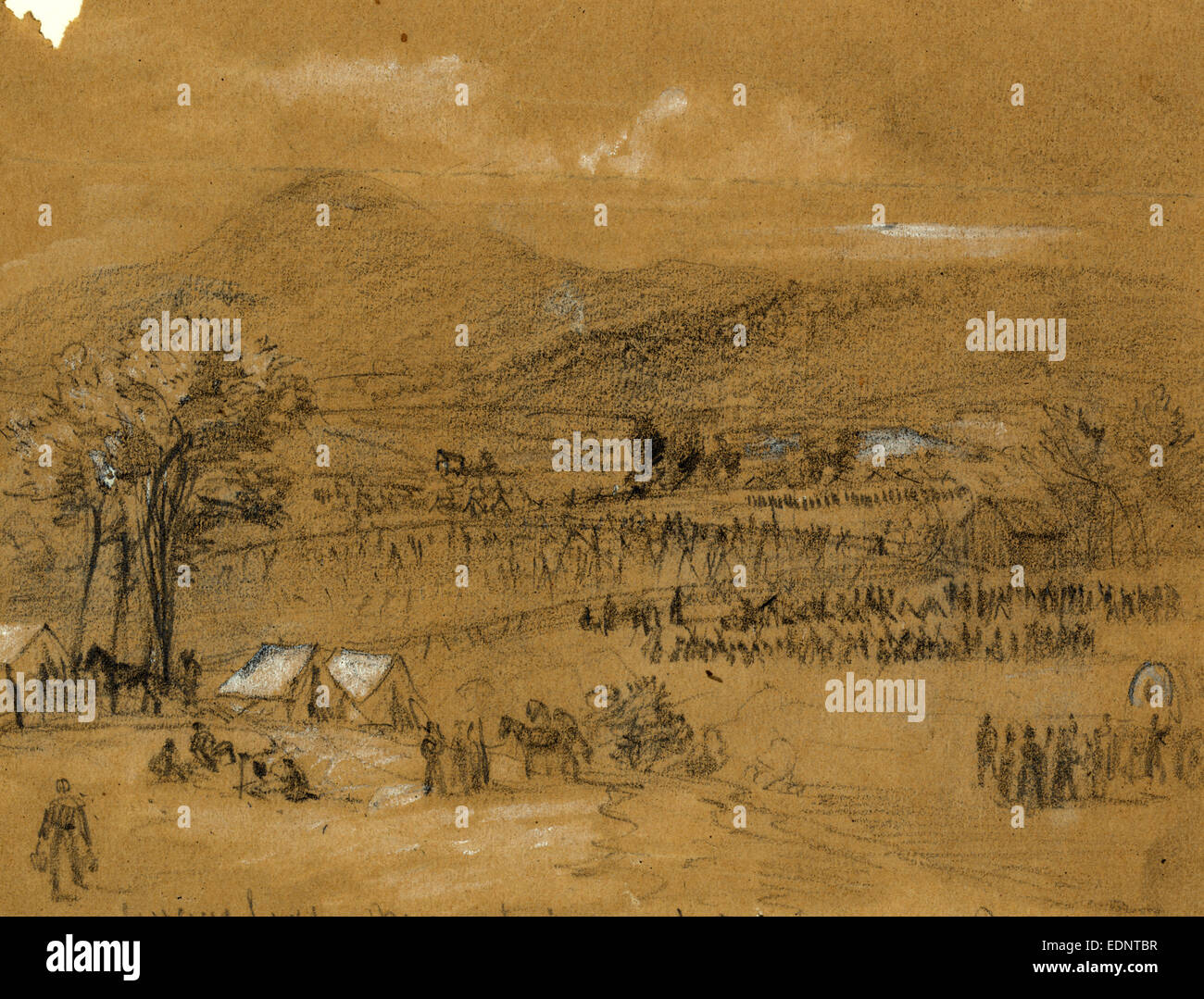 Sugarloaf Mountain, MD, 1862 September, drawing on tan paper pencil and Chinese white, 11.4 x 15.4 cm. (sheet), 1862-1865 Stock Photo