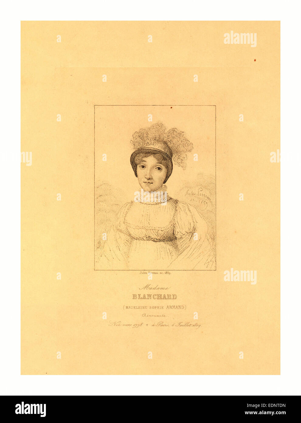 Madame Blanchard (Madeleine Sophie Armand) French aeronaut,  Jules Porreau, sc., 1859 Stock Photo