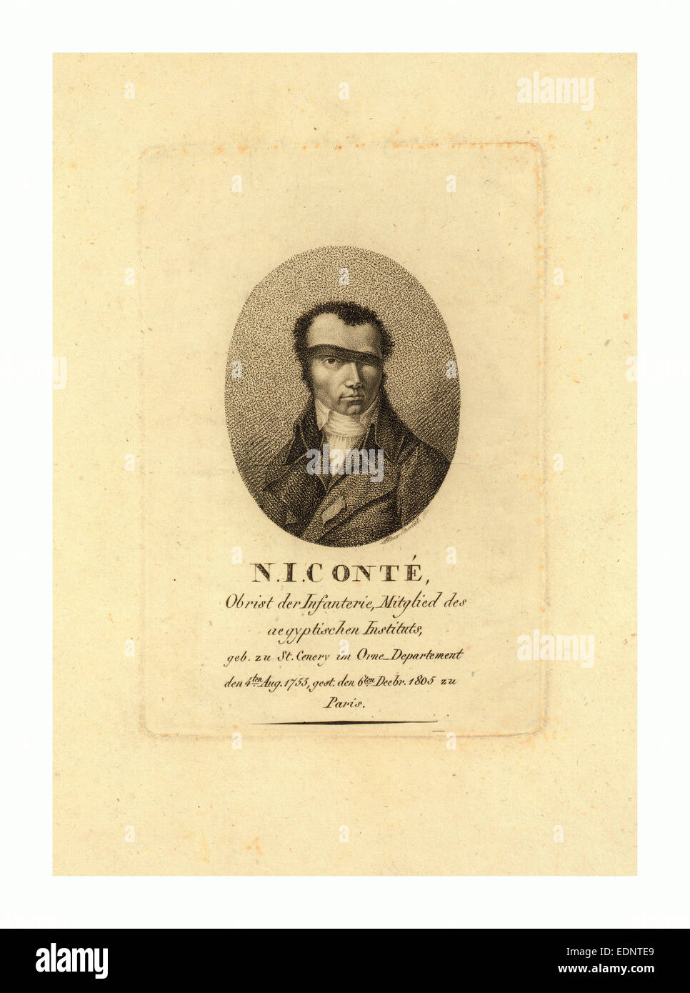 Head-and-shoulders portrait of Nicolas Conte, 1755  1805, who experimented with the use of hydrogen for balloons. Stock Photo