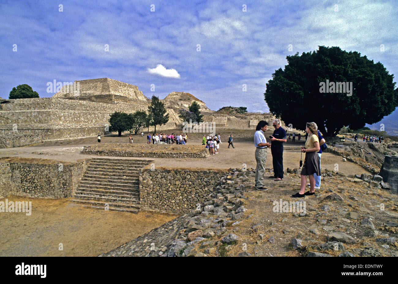 Treasures found at Monte Alban in Oaxaca, Mexico, during excavations of the large pre-Columbian archaeological site. The site includes many well preserved buildings this one ifrom the end of a ball court. Stock Photo