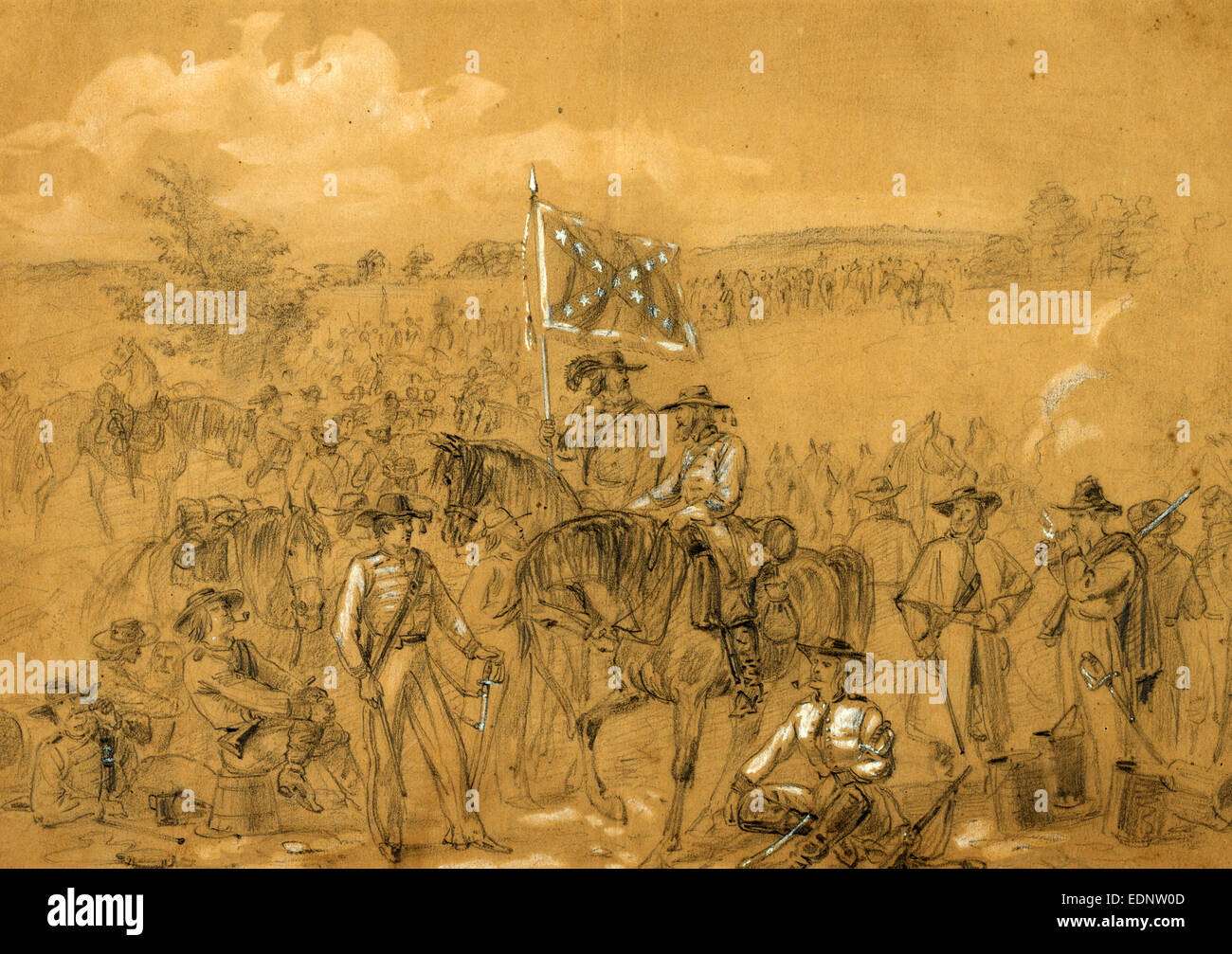The 1st Virginia Cavalry at a halt, drawing, 1862-1865, by Alfred R Waud, 1828-1891 Stock Photo