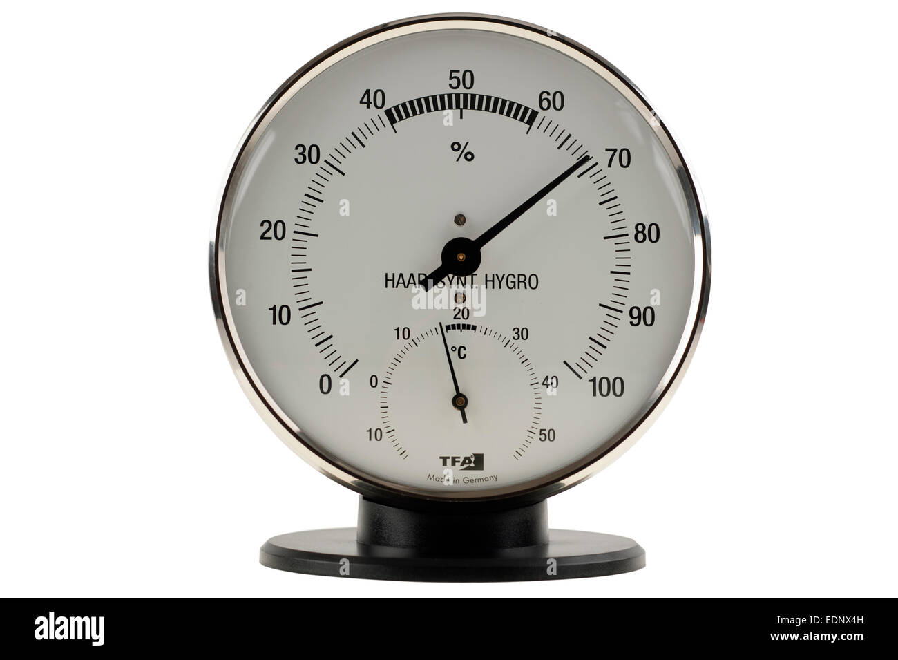 High humidity shown on a hygrometer dial Stock Photo