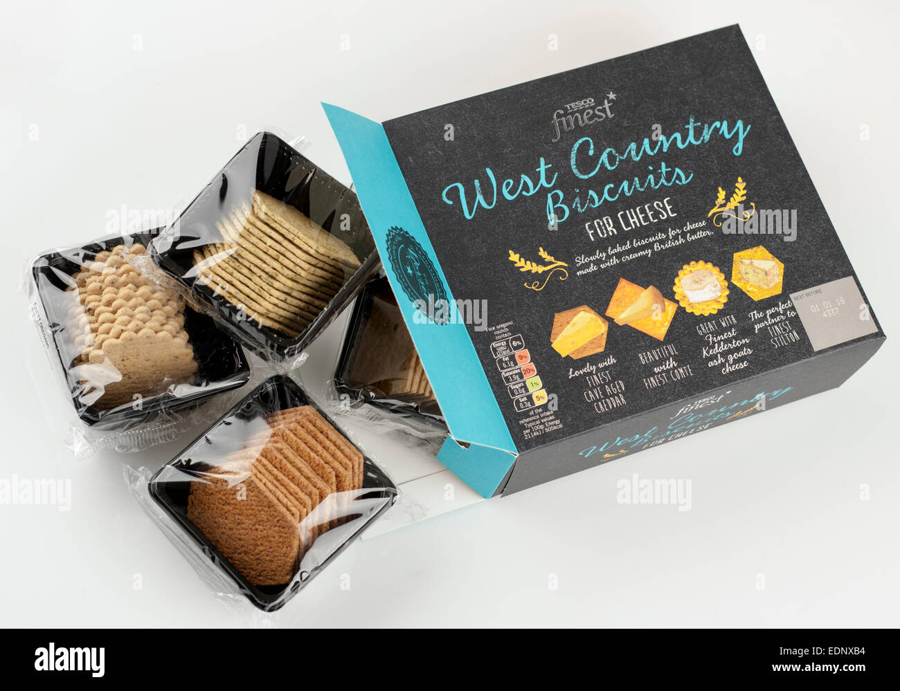 Box of Tesco finest west country biscuits for cheese Stock Photo