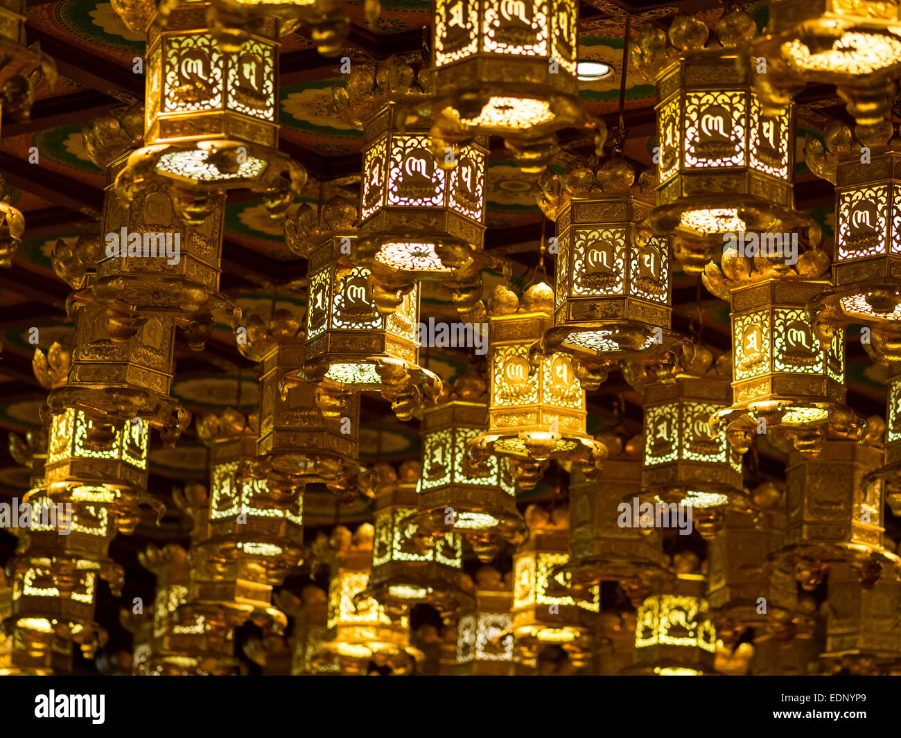 Lanterns at Buddha Tooth Relic Temple, China Town, Singapore Stock Photo