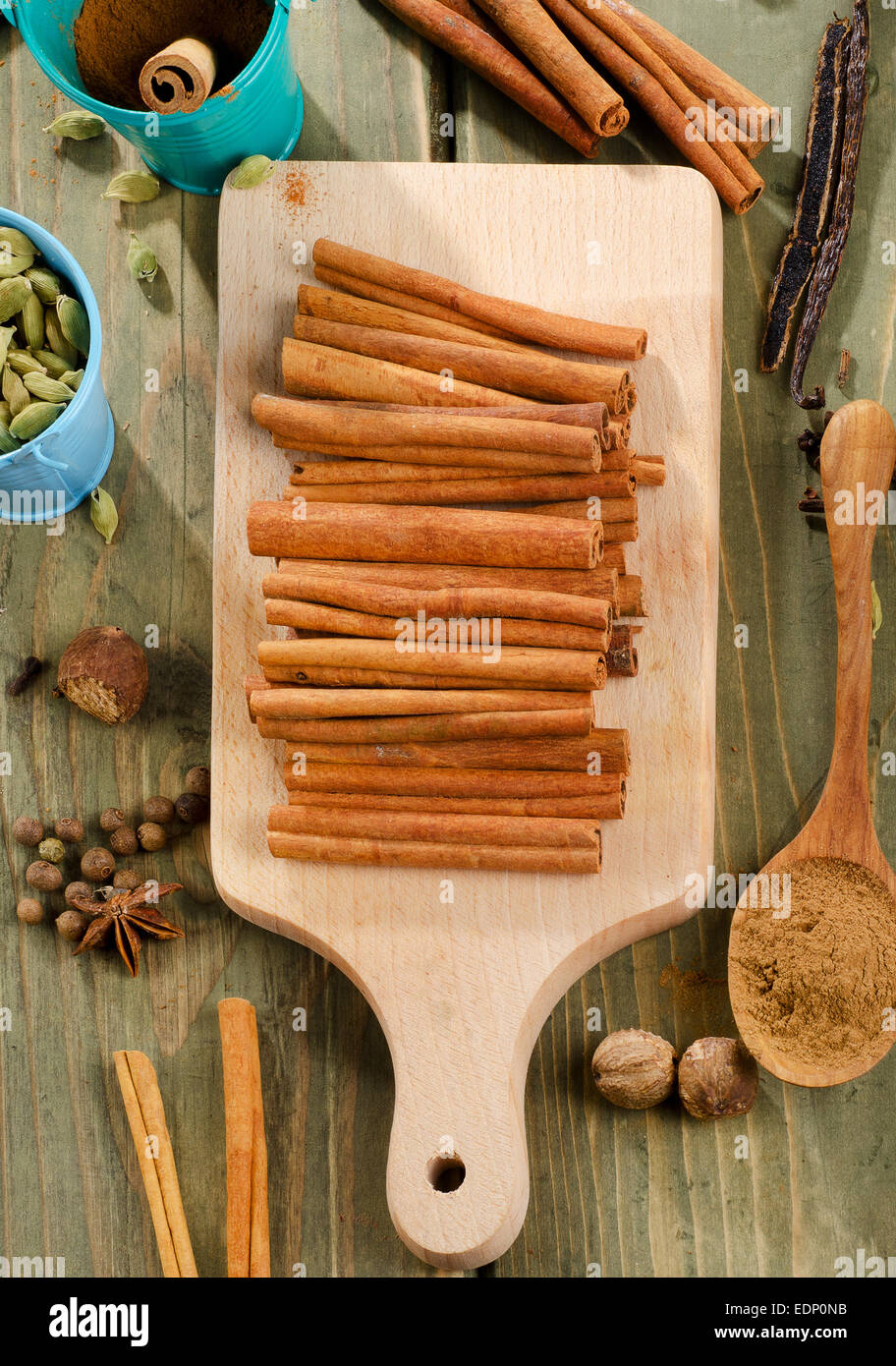 Spices on a wooden background . Selective focus Stock Photo