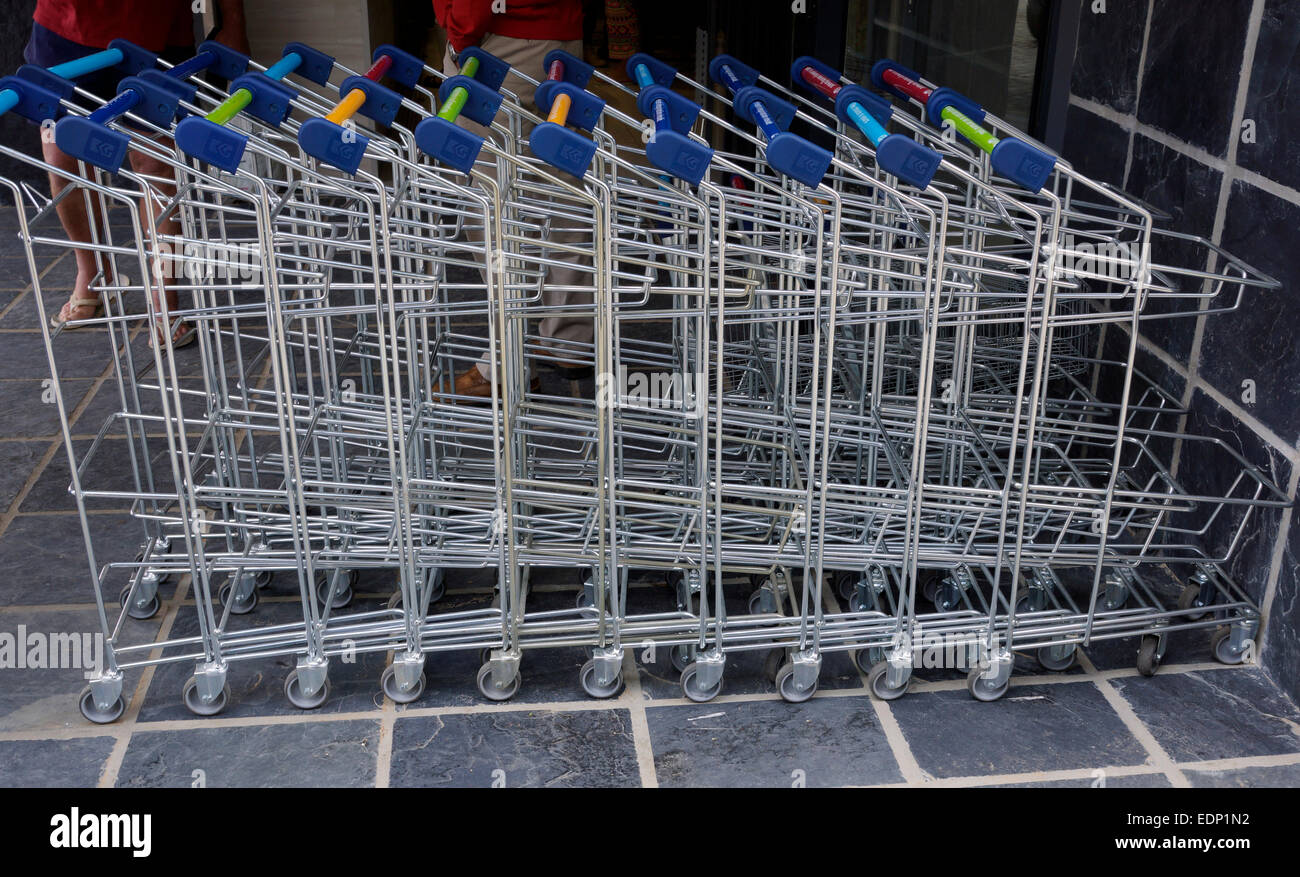 Row of shopping trolleys at a supermarket in Riebeek Kasteel, Western