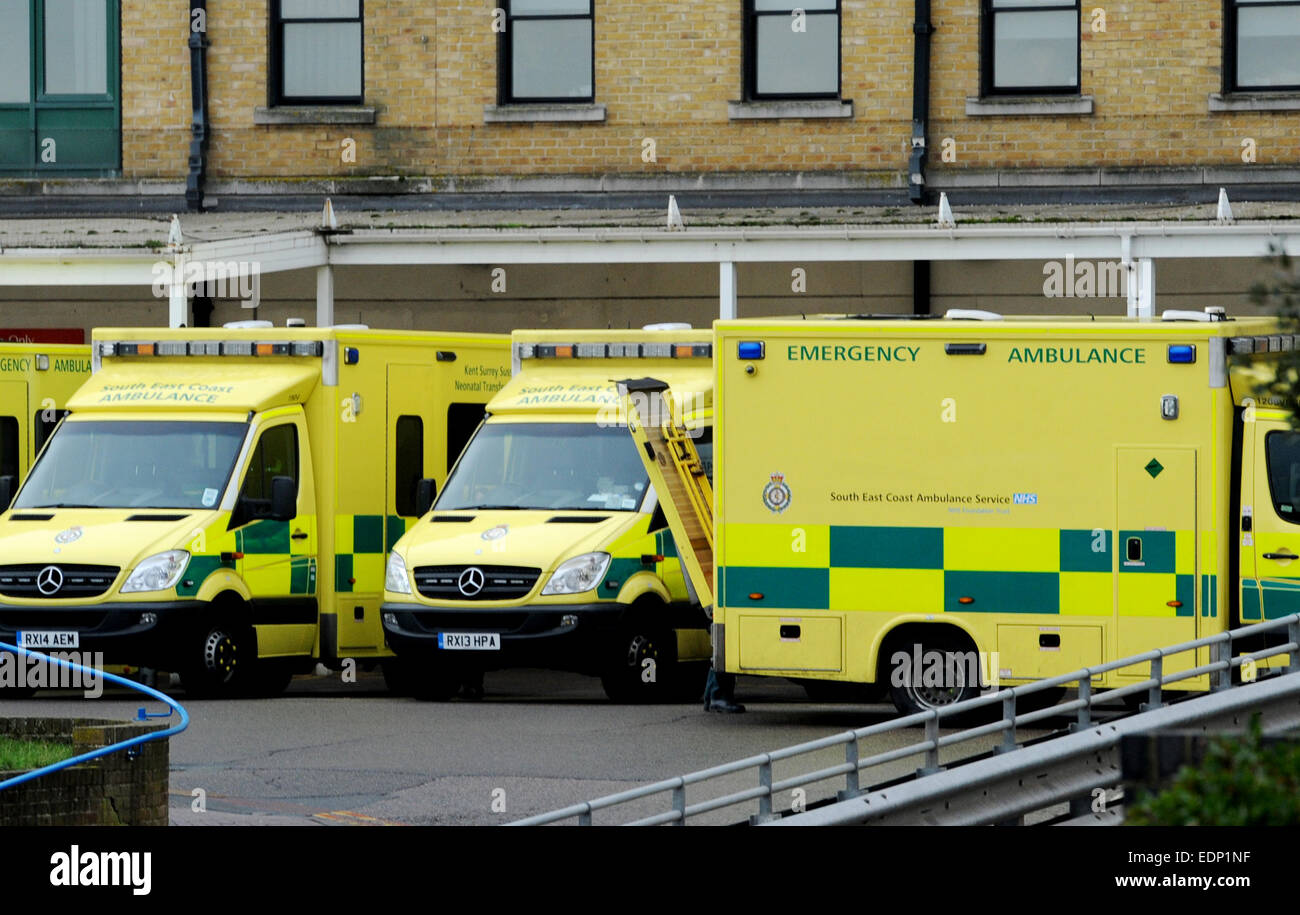 Ambulances lined up outside the Accident and Emergency Department of