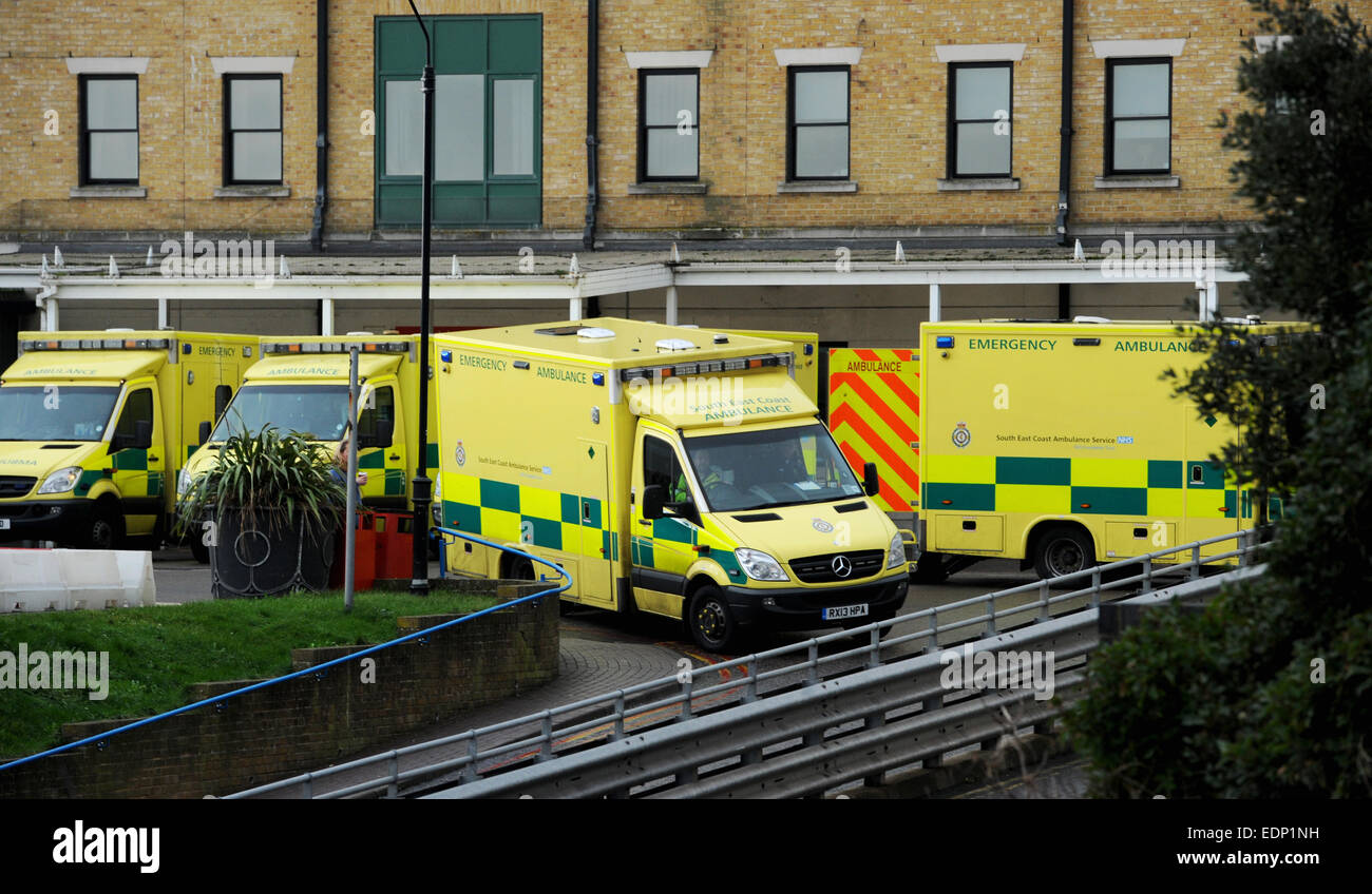 Ambulances lined up outside the Accident and Emergency Department of