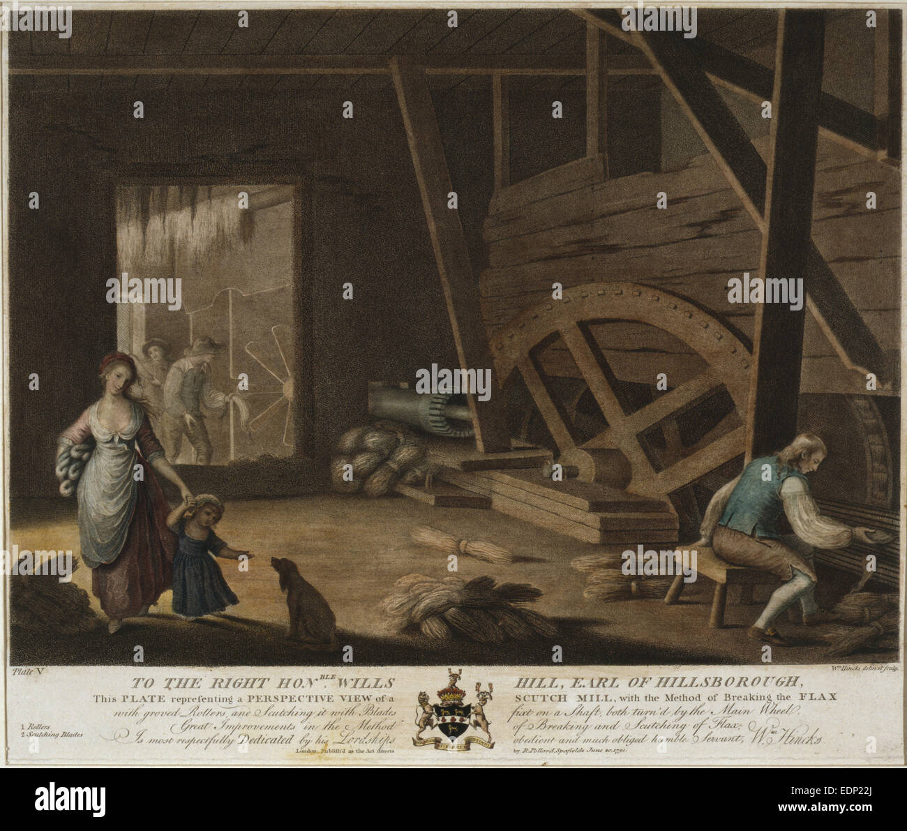 To the right hon'able Wills Hill, Earl of Hillsborough, this plate representing a perspective view of a scutch mill Stock Photo