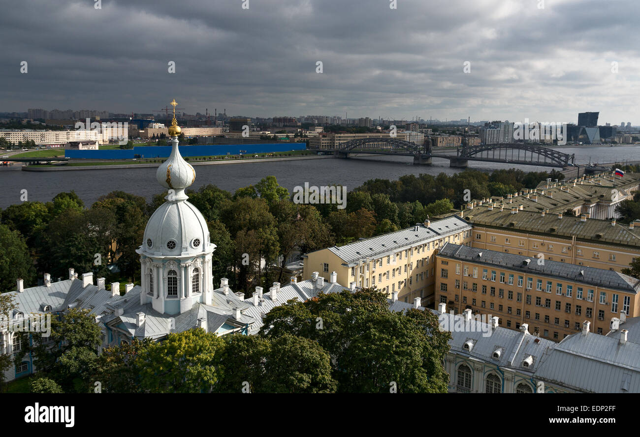 Aerial view from belltower of Smolny cathedral, Saint-Petersburg Stock Photo