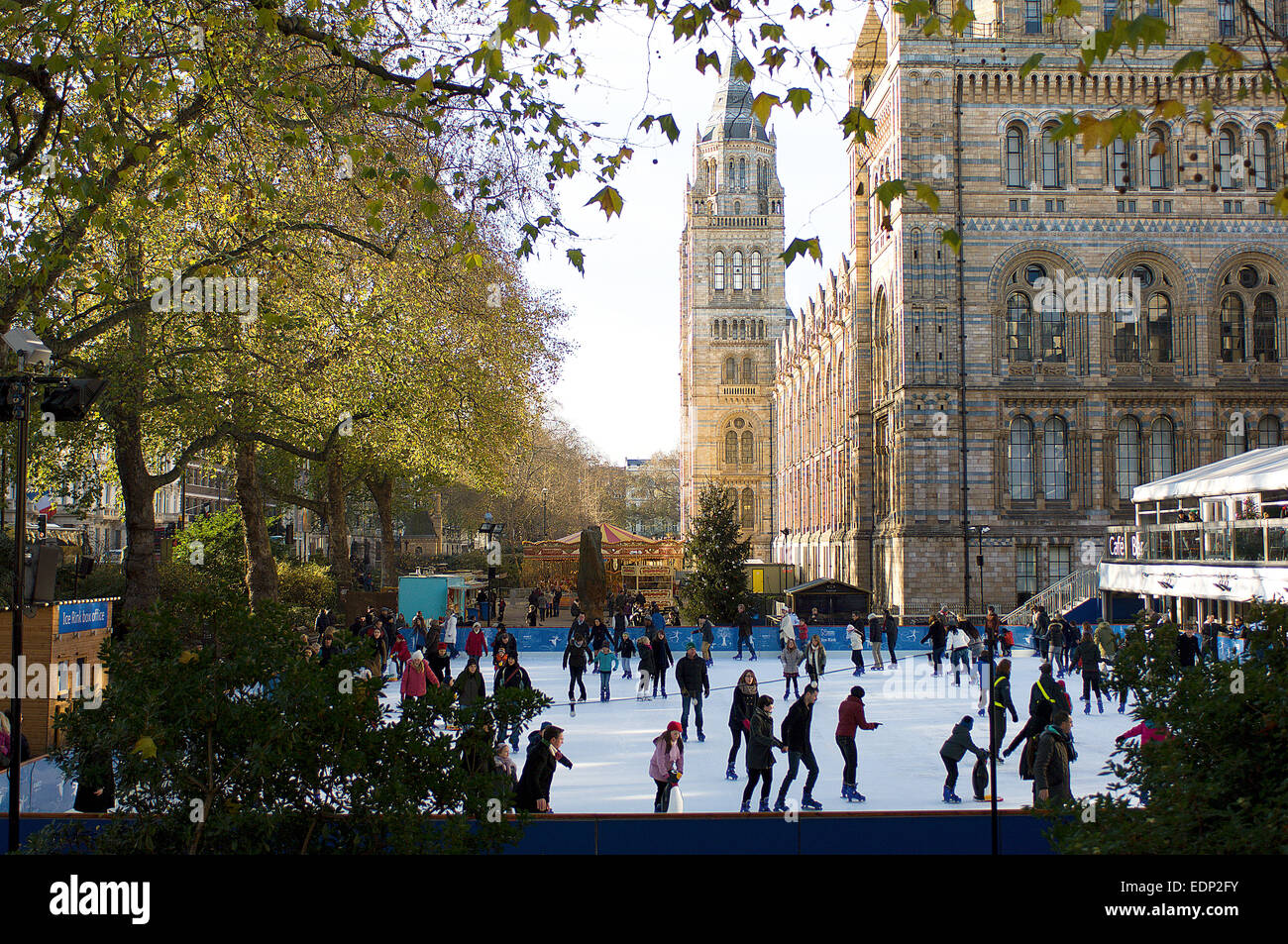 One of the many great places where Londoners can skate in the winter is outside the Natural History Museum. Stock Photo